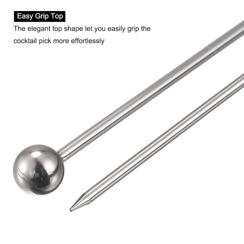 Metal Cocktail Picks 6Pcs, Reusable Cocktail Toothpick Ball Shape - Silver - 11 cm/ 4.3 inches