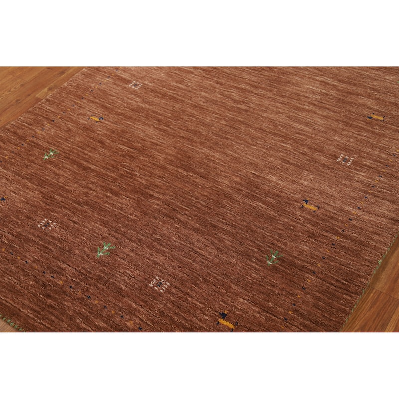 Brown Gabbeh Indian Rug Handmade Wool Carpet - 4'0" x 5'10"