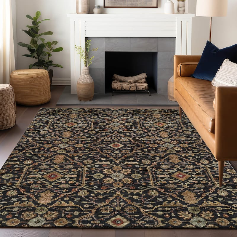 Machine Washable Indoor/ Outdoor Traditional Persian Chantille Rug - Black - 2'6" x 3'10"