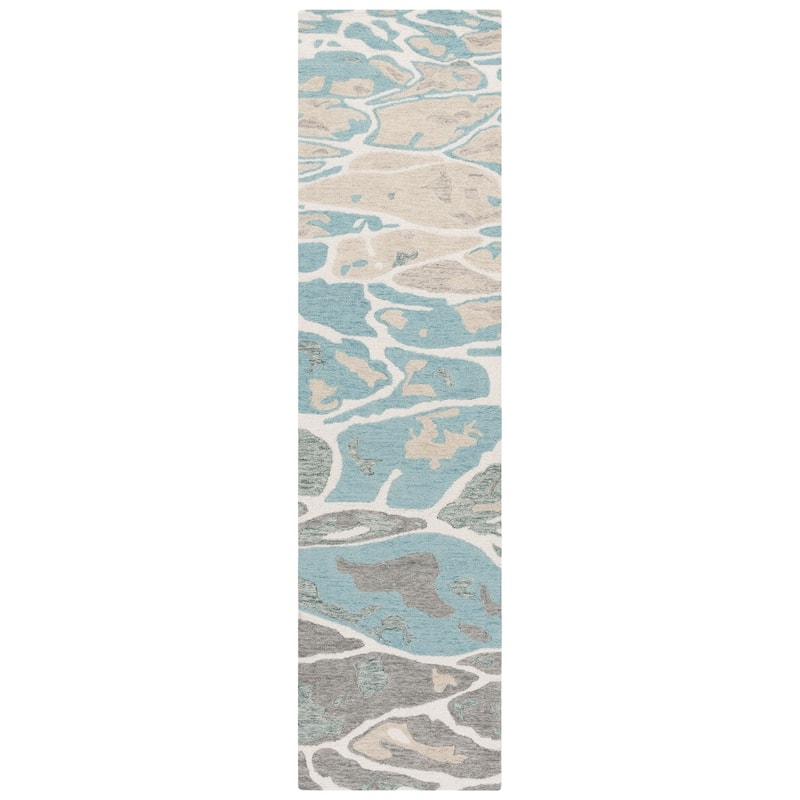 SAFAVIEH Handmade Abstract Perpetua Contemporary Wool Rug - 2'3" x 9' Runner - Blue/Ivory