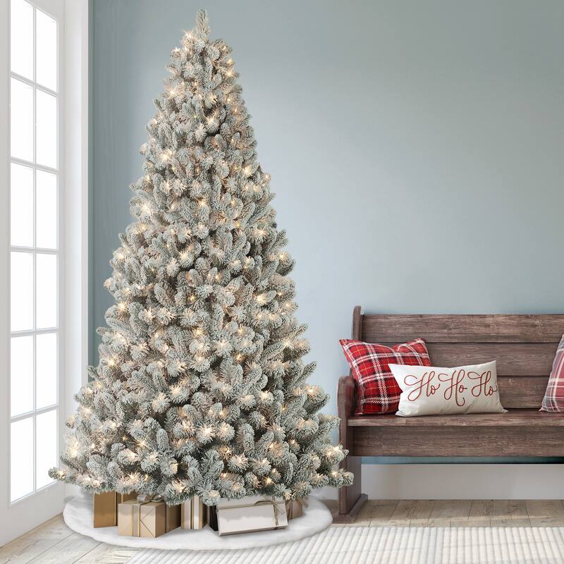 Puleo International 6.5' Pre-lit Flocked Virginia Pine Artificial Christmas Tree