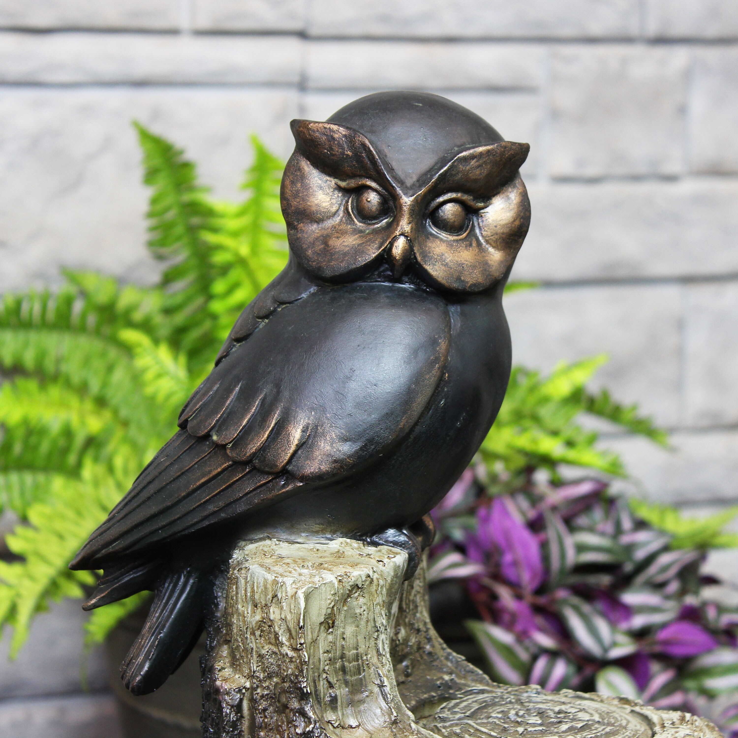Sunnydaze Owl Duo on Tree Stump Polyresin Outdoor Garden Statue
