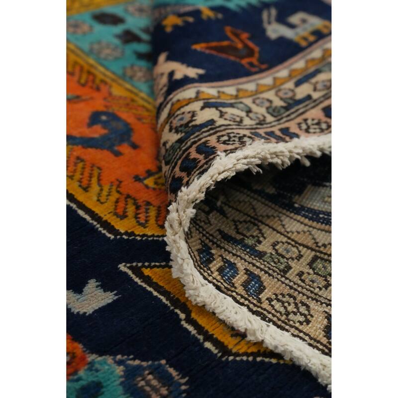 Hand Knotted Oriental 100% Wool Carpet Traditional Tribal Navy Blue & Blues Meshkin Area Rug - 8' 5'' X 3' 7''