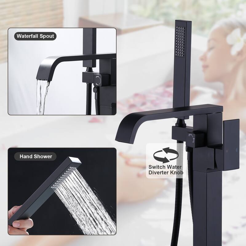 WOWOW Waterfall Single-Handle Freestanding Tub Faucet with Handshower