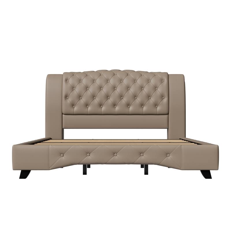 Christopher Knight Home - Modern Upholstered Platform Bed with Wood & Metal Frame - with 44.5" Tall Button-Tufted Headboard