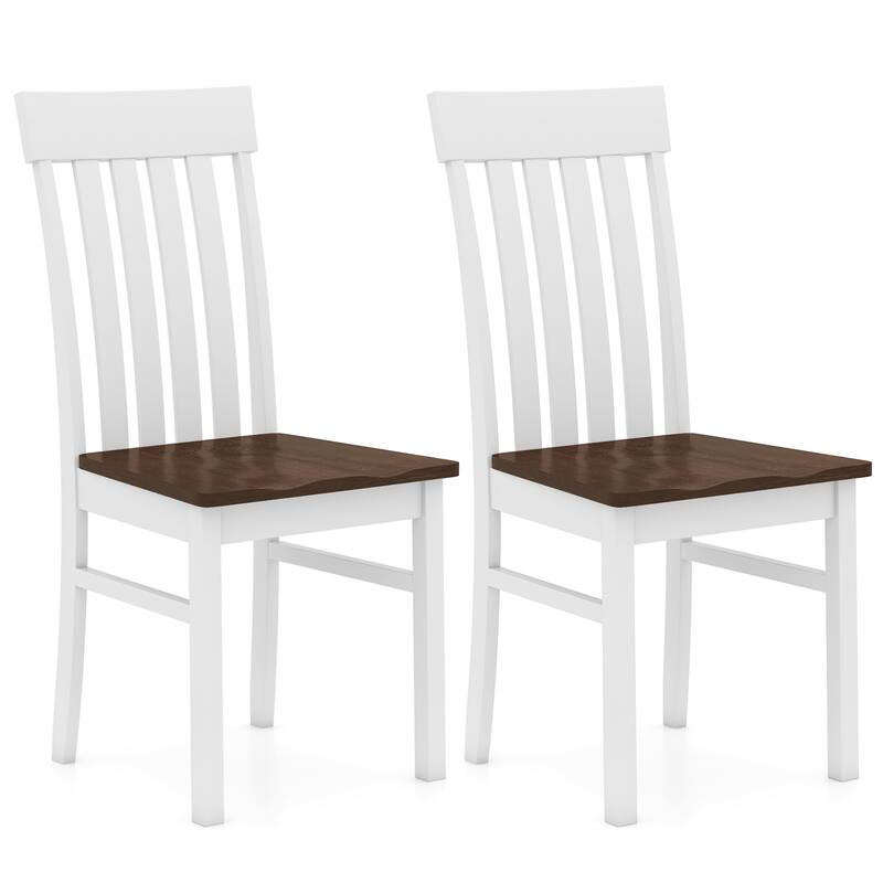 Set of 2 White and Walnut Dining Chairs with High Backrest and Contoured Seat for Kitchen and Dining Room - 17.5" x 20" x 38"