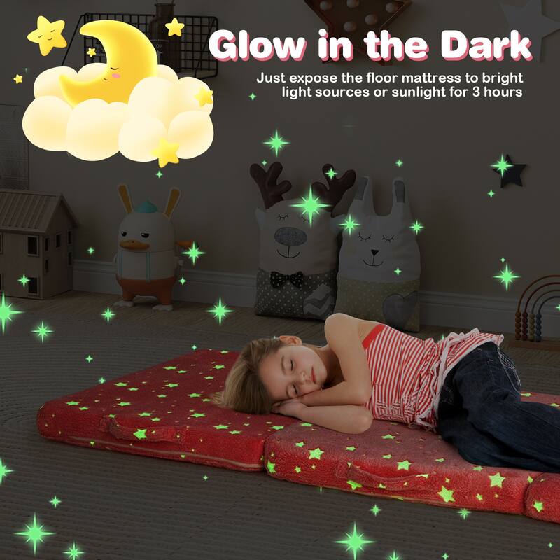Gymax Foldable Floor Mattress for Kids Glow in the Dark Toddler Nap