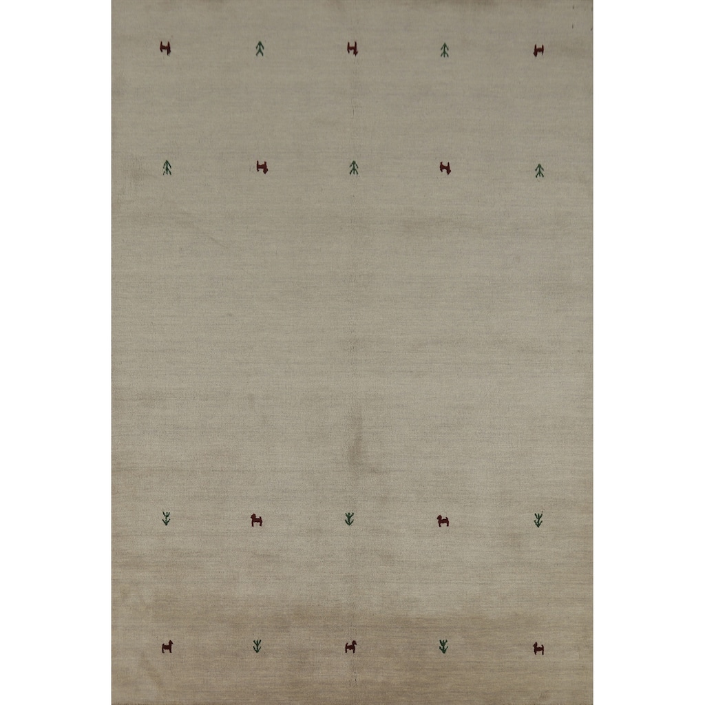 Beige Tribal Gabbeh Indian Area Rug Handmade Wool Carpet - 5'4" x 7'8"