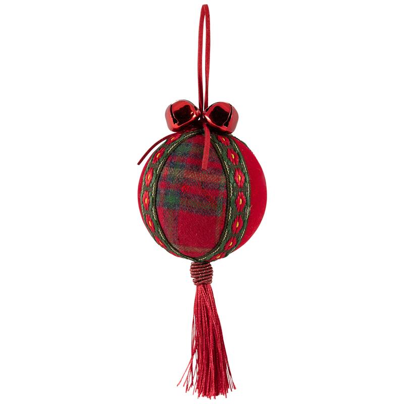 Jingle Bell Plaid Christmas Ball Ornaments - 2.75" - Set of 4 - Red and Green