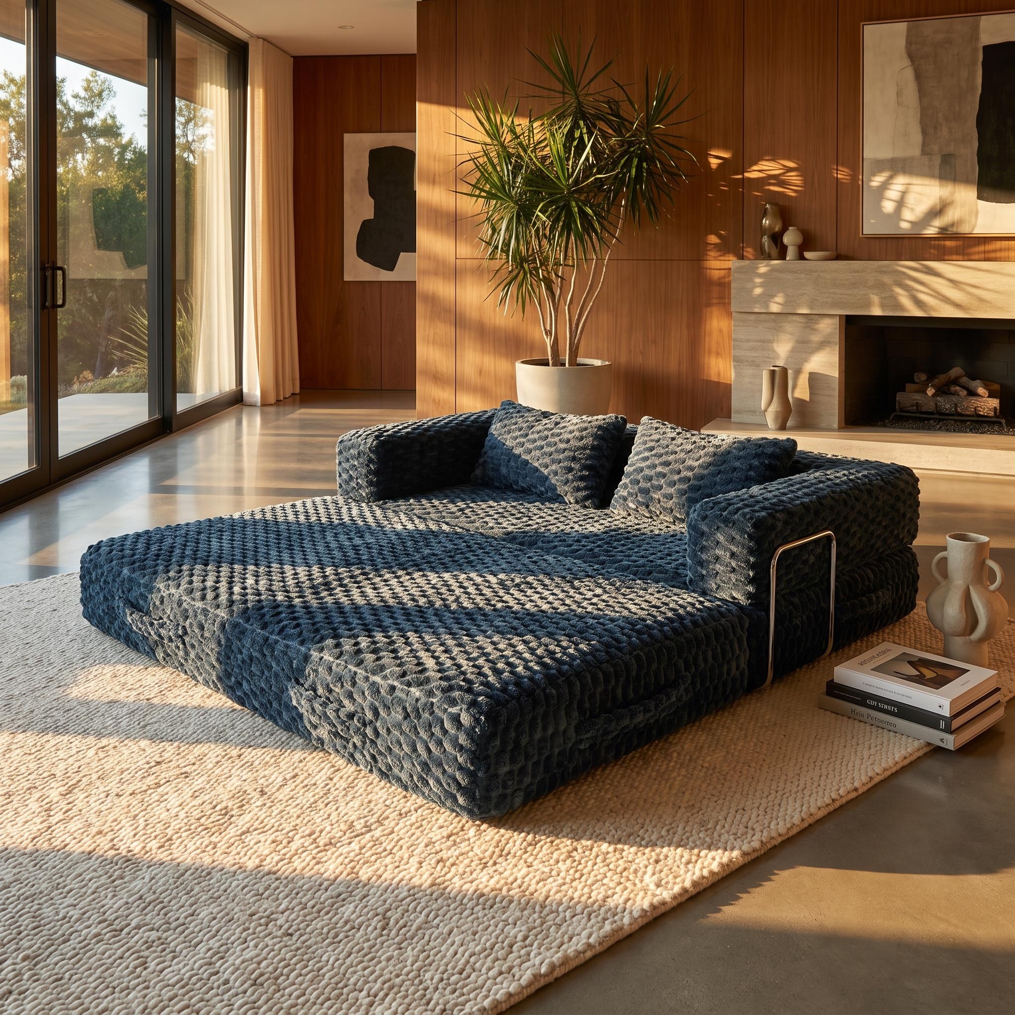 75" Convertible Floor Sofa Bed, Folding Sleeper Couch with Plush Fabric, Memory Foam & Pocket Springs, 2-Seater Lazy Sofa