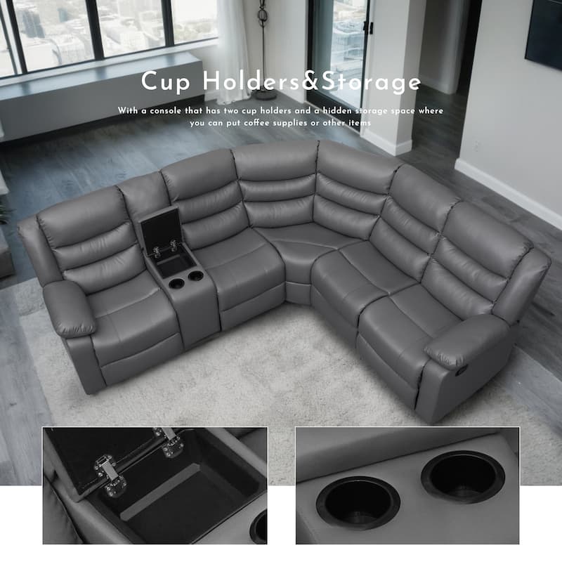 106'' Manual Reclining Modular Sectional Couch with 1 Console & 2 Cup Holders, Living Room/Office