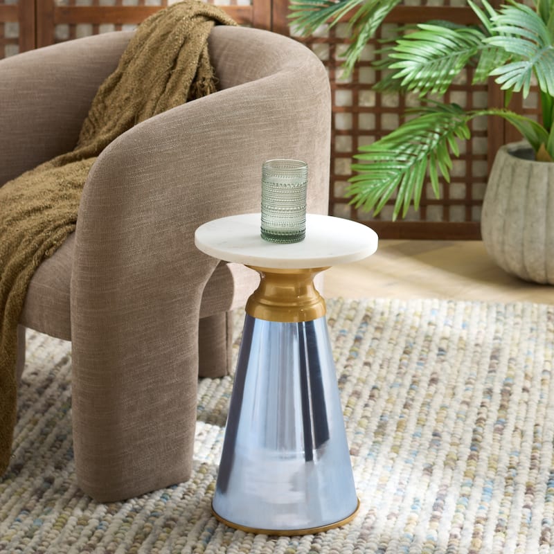 SAFAVIEH Home Guido Side Table - 12"W x 12"D x 18"H - Blue/Natural