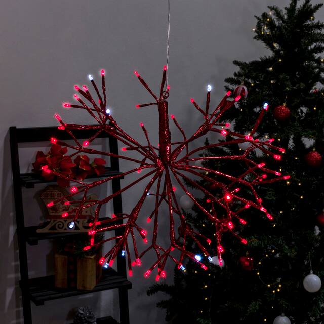Alpine Corporation 16"H Indoor Holiday 3D Snowflake Hanging Ornament with LED Lights - Red