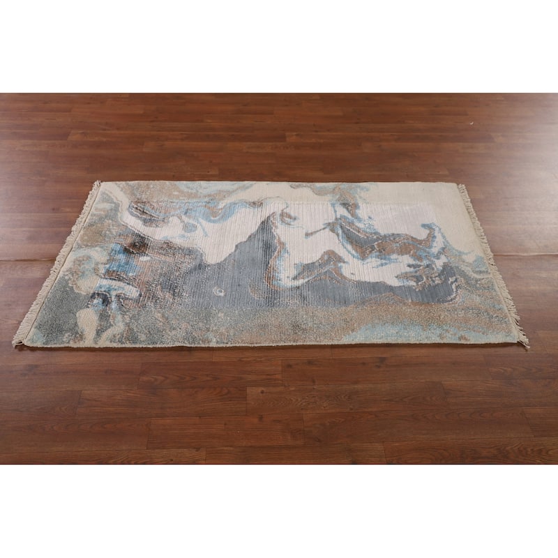 Modern Abstract Accent Rug Hand-Knotted Wool Carpet - 2'8"x 4'10"