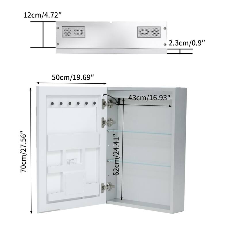 Wall Mounted Medicine Cabinet Bathroom Cabinet Jewelry Organizer with Bluetooth Dual Speakers Adjustable Glass Shelves