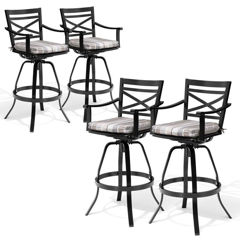 All-Weather Patio Outdoor Indoor Aluminum Swivel Bar Stools with Sunbrella Cushion - MILANOCHAR - 4-Piece