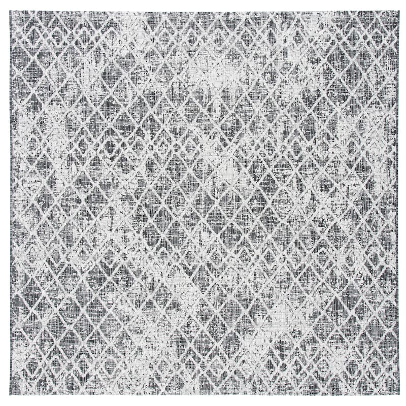 SAFAVIEH Courtyard Marilyn Indoor/ Outdoor Waterproof Patio Backyard Rug - 6'7" Square - Black/Grey