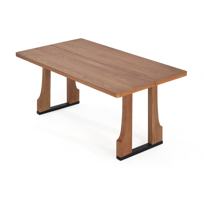 63" Farmhouse Rectangular Wooden Dining Table with Double Pedestal Base