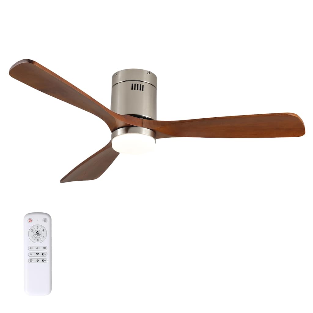52 Inch Ceiling Fan with Light,3 Light Walnut Solid Wood Blades,Remote Control,6-speed Reversible DC Motor