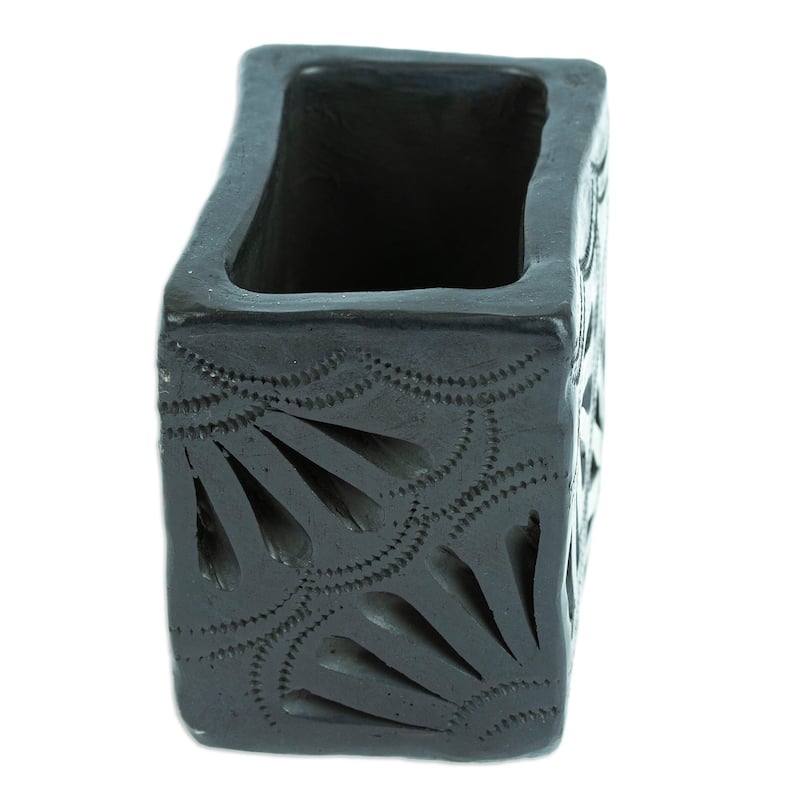 Novica Handmade Square & Peacock Too Barro Negro Mini Flower Pot