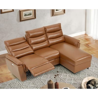 AECOJOY Power Reclining Sectional Sofa, PU Leather Sleep Sofa Bed with Storage Chaise, Adjustable Backrest & Footrest