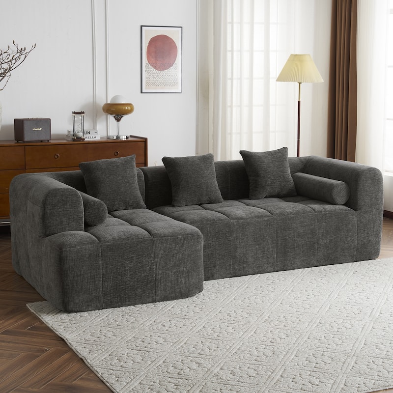 101.2" Chenille Sectional Sofa Full Compressed Sofa Modular Sofa Couch with 2 Side Pockets, Free Combined Sofa