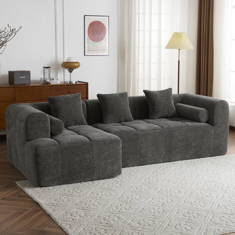 Full-Compressed Sectional Sofa with L-Shape Chaise, Modular 3 Seater Sectional Sofa, Upholstered Sofa with Side Pockets