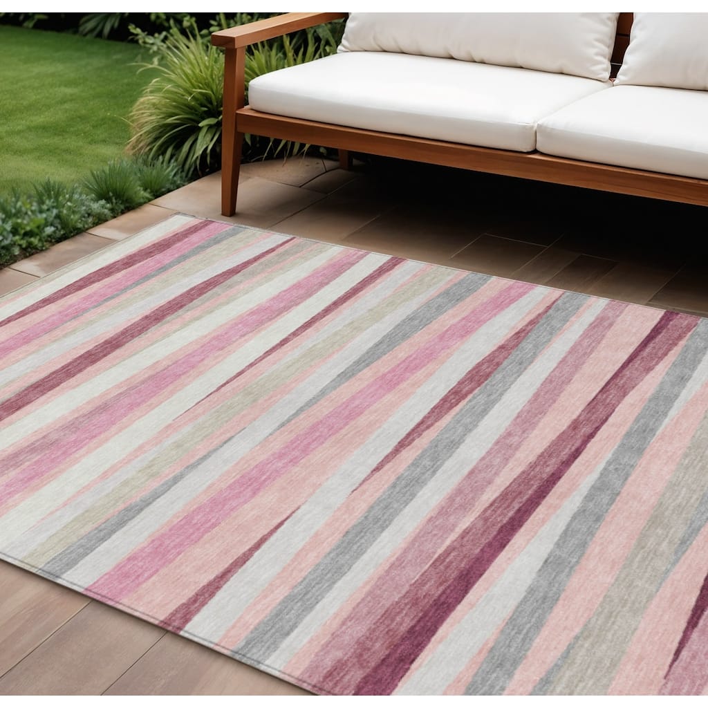 HomeRoots Striped Transitional Rectangle Outdoor Rug