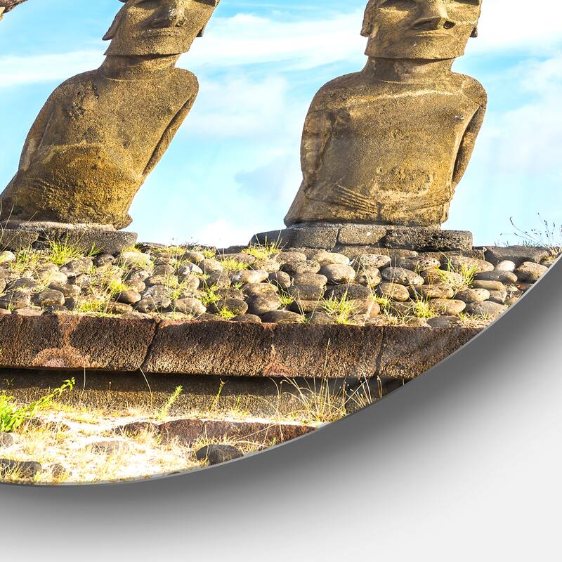 Designart 'Moai with Red Topknot Hat' Portrait Photo Round Wall Art