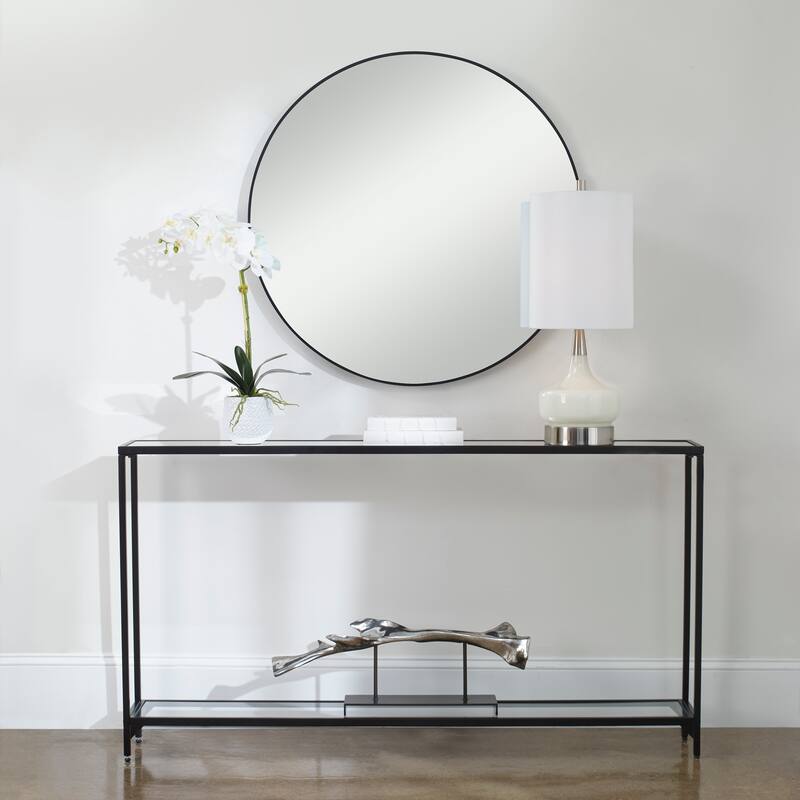 Copper Grove Metal and Tempered Glass Narrow Console Table