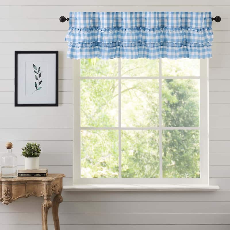 Annie Buffalo Blue Check Ruffled Valance 16x60 - Blue