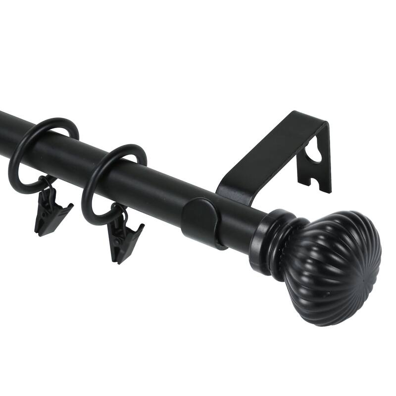 Modern Fluted Ball Adjustable Drapery Curtain Rod with Clip Rings - 84"-120" - Matte Black