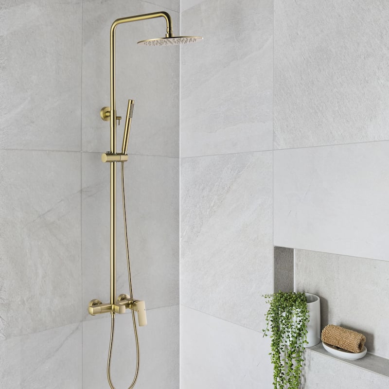 47"H Solid Brass Wall-Mounted Exposed Shower System with Tub Spout (Valve Included)