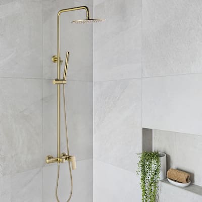 47"H Solid Brass Wall-Mounted Exposed Shower System with Tub Spout (Valve Included)