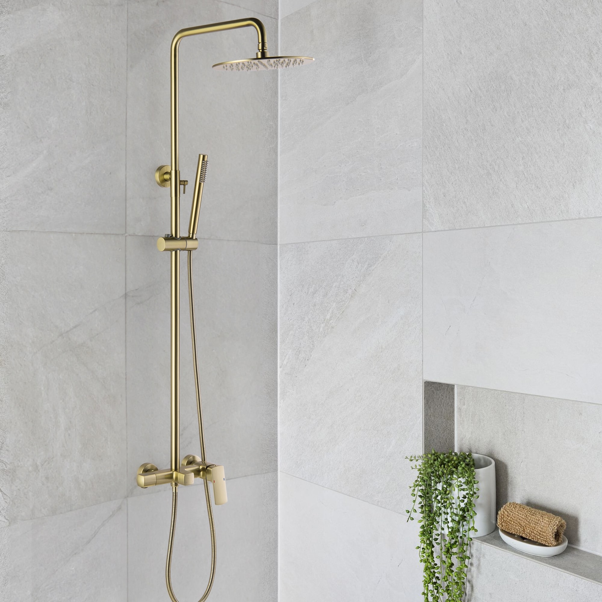 47"H Solid Brass Wall-Mounted Exposed Shower System with Tub Spout (Valve Included)