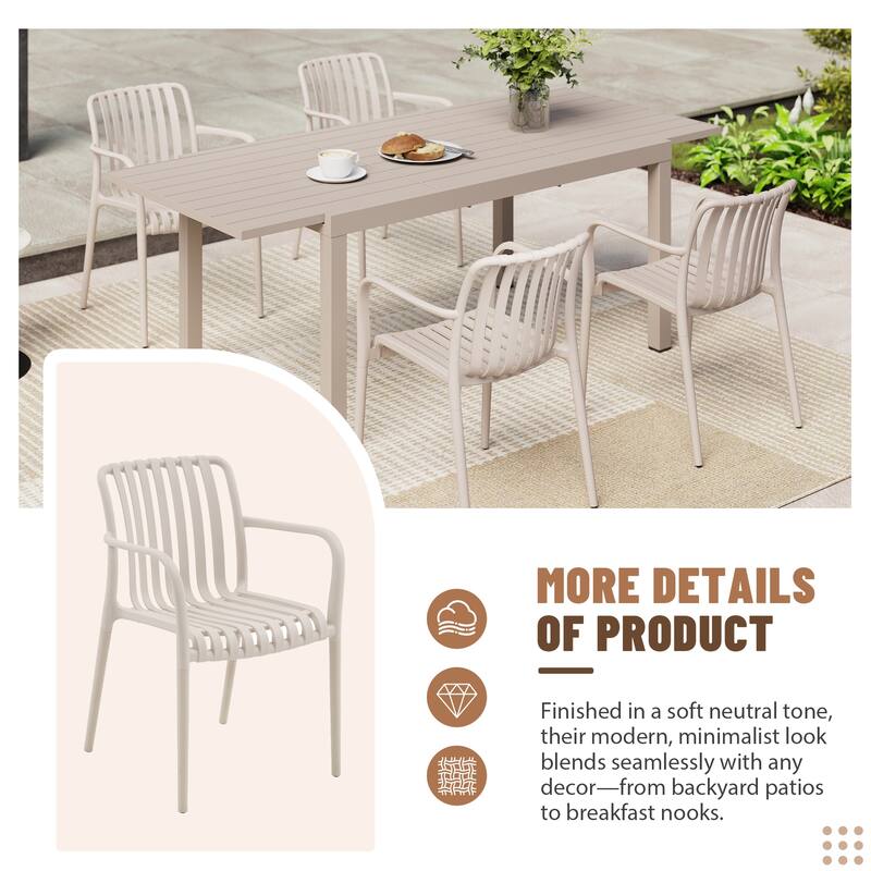 Outdoor Dining Set 5-Piece Stackable Plastic Lightweight Dining Armchair and Extendable Dining Table