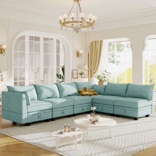 Modern Large U-Shape Sectional Sofa, Upholstered Sofa Set Light Green