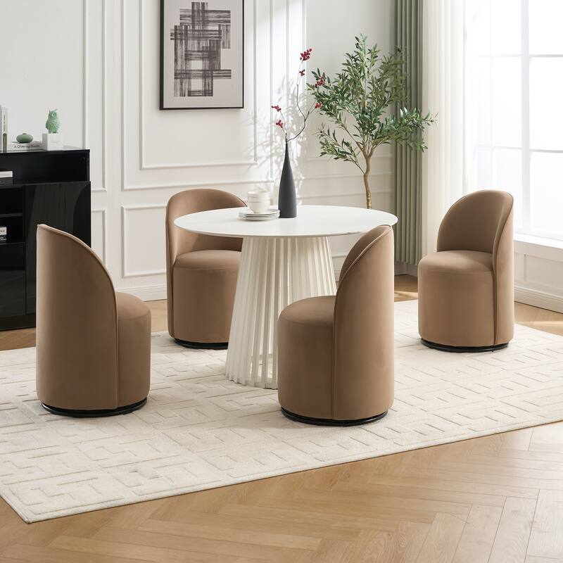 Upholstered Kitchen & Dining Room Barrel Chair, 360 Degree Swivel Comfy Armless Accent Makeup Vanity Side Chair