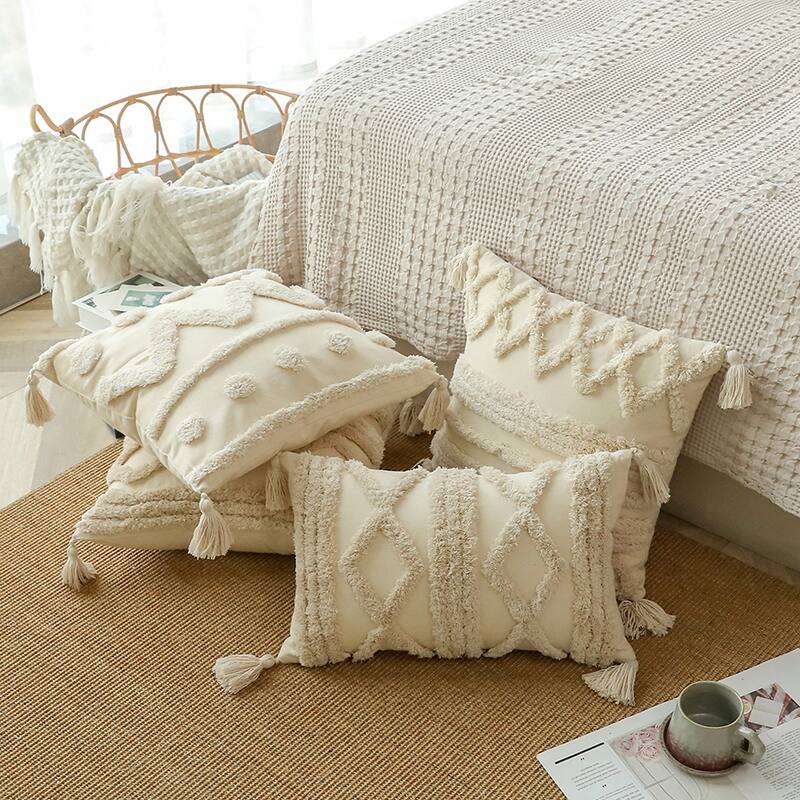 Wholelinens Boho Textured Tufted Cotton Throw Pillow Cover