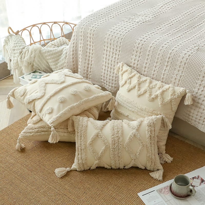 Wholelinens Boho Textured Tufted Cotton Throw Pillow Cover