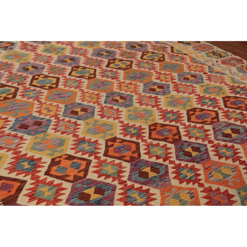 Tribal / Geometric Kilim Oriental Rug Hand-Woven Wool Carpet - 9'11"x 12'10"