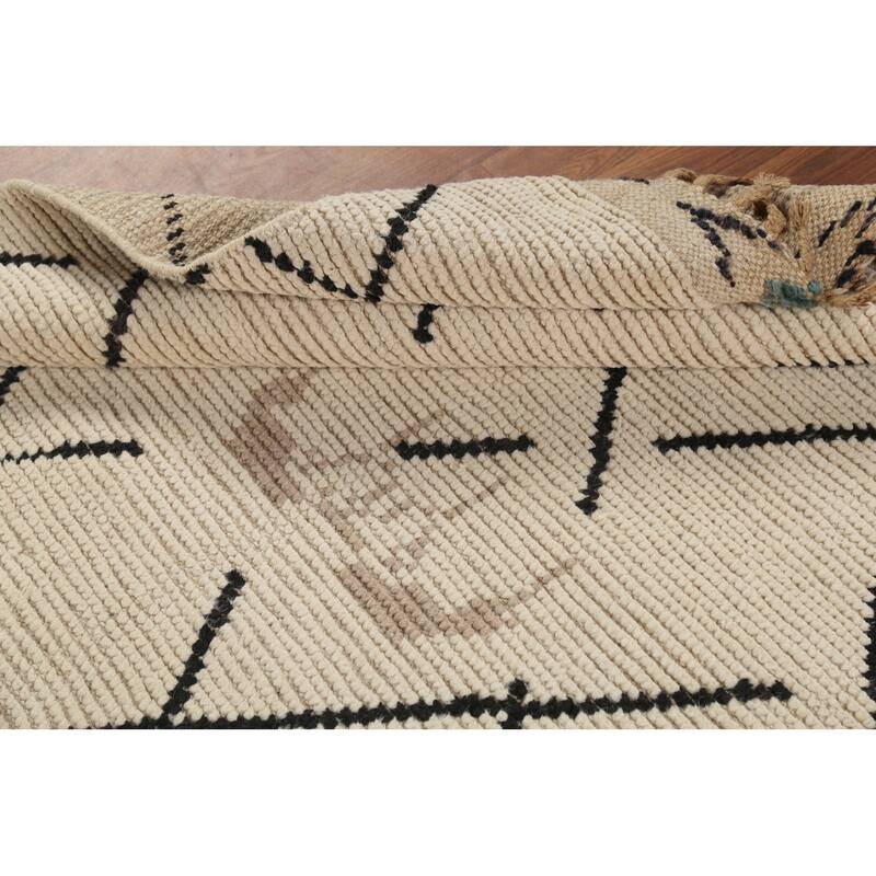 Hand Knotted Oriental 100% Wool Carpet Modern All-Over Beige & Ivories Moroccan Runner Rug - 13' 3'' X 3' 10''