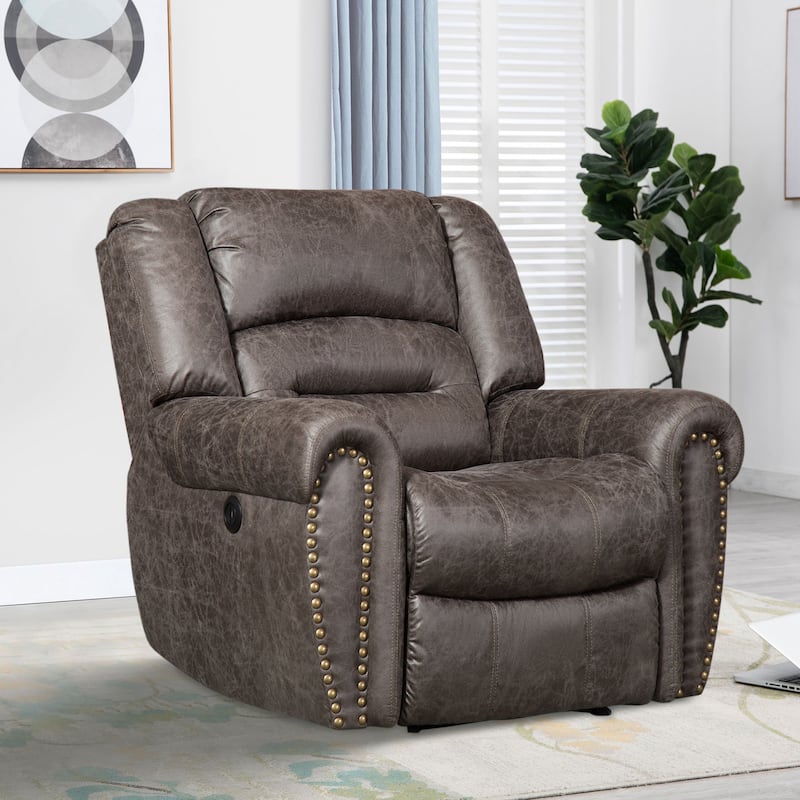Breathable Leather Power Recliner With USB Port for Living Room and Theater