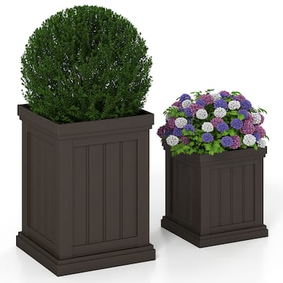 Gymax 19'' Square Plastic Planters Set of 2 w/ Drainage Holes &