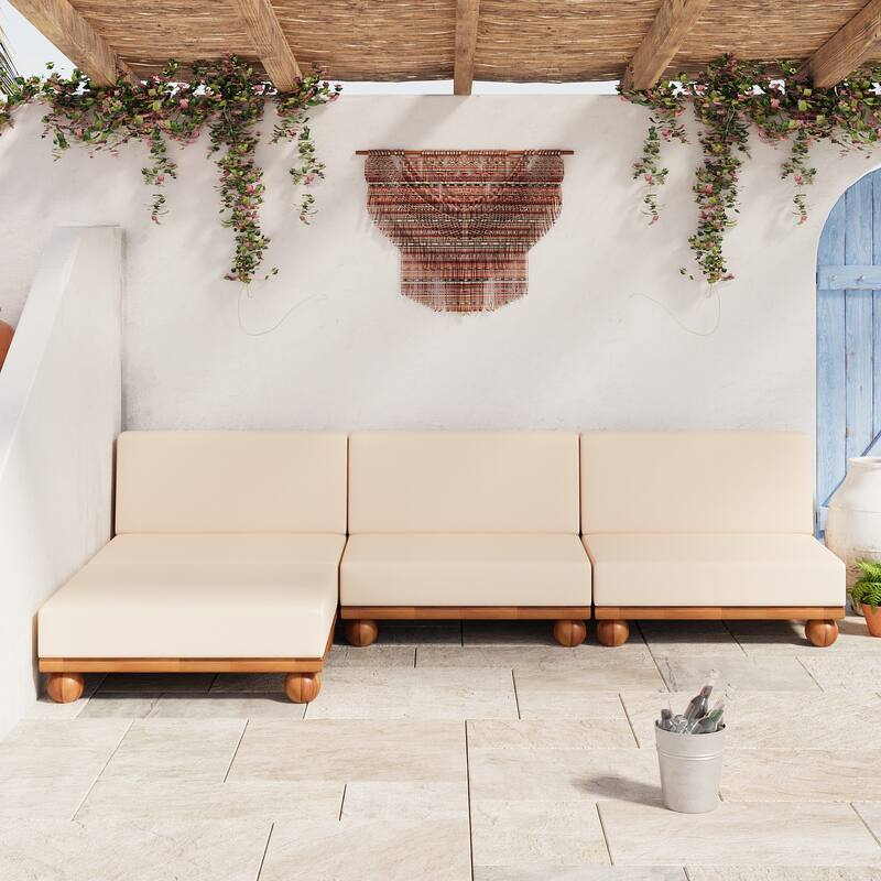 Scott Living Dulcie 4 Piece Outdoor Acacia Wood L Shape Setional Sofa with Removable Cushions