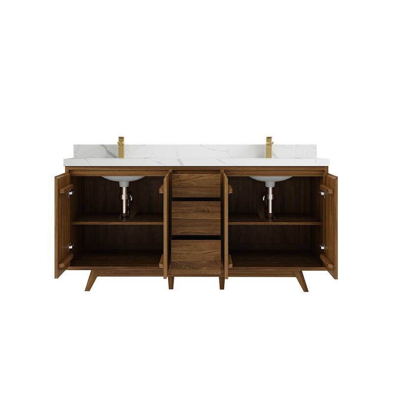 Willow Collections 72 in. W x 22 in. D s Madison Teak Double Sink Bathroom Vanity with Countertop