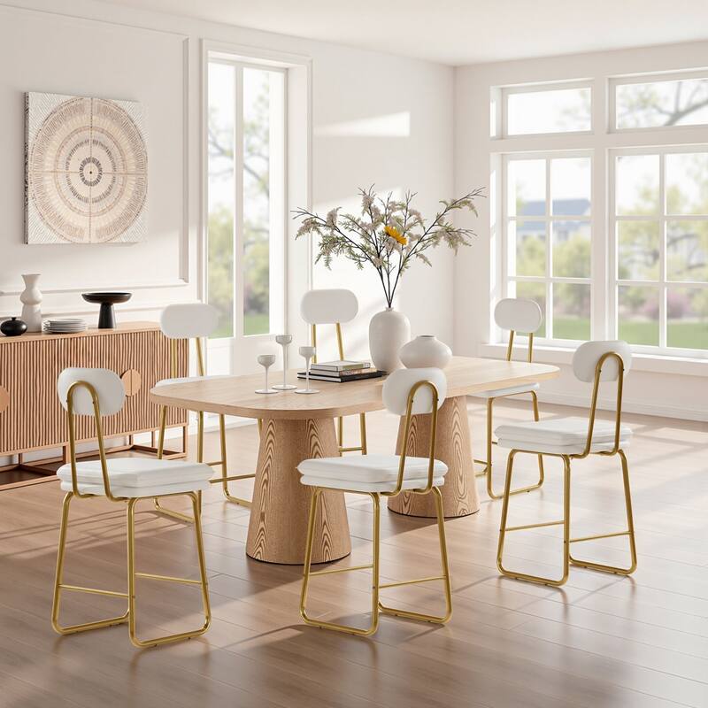 VECELO PU Leather Dining Chairs Set of 2/4/6 Modern Kitchen Island Stools with Backrest & Footrest Counter Height Bar Stools - Set of 6 - White