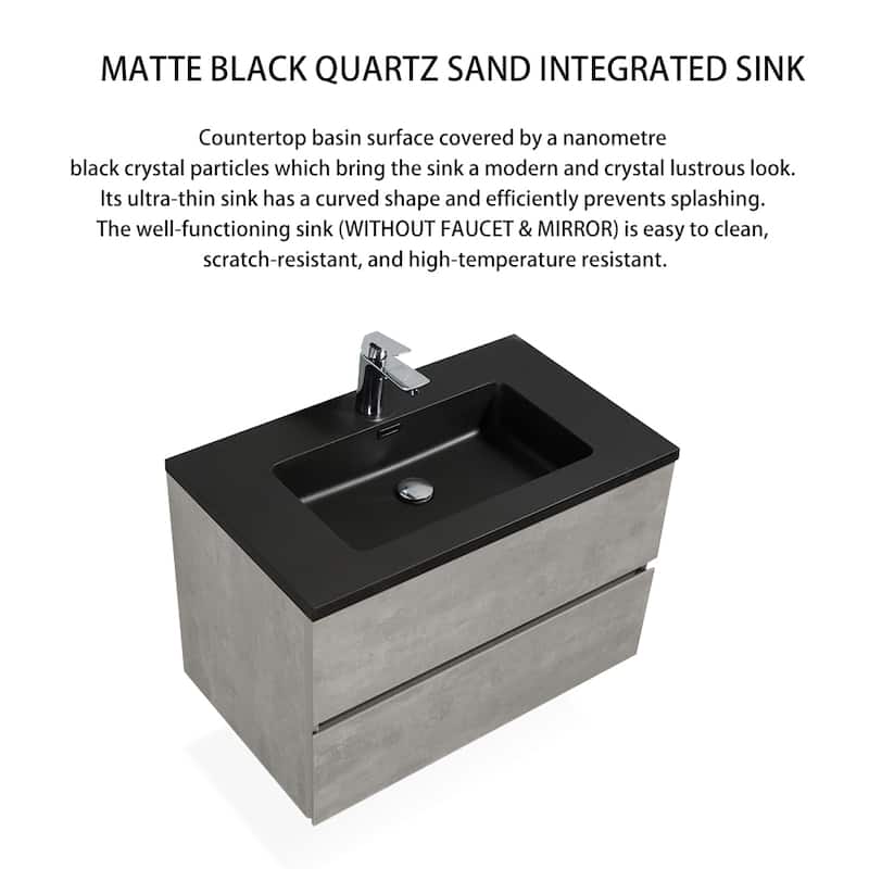 Bathroom Vanity in Cement Grey with Integrated Quartz Sand Top