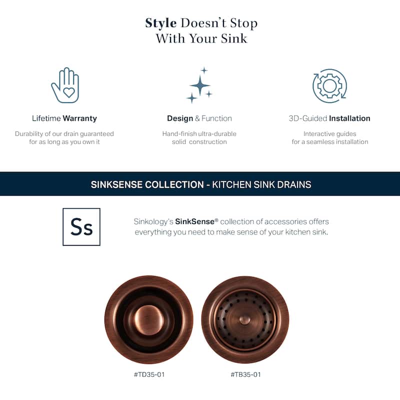 SinkSense Antique Copper Kitchen Sink Disposal Flange Drain with Stopper