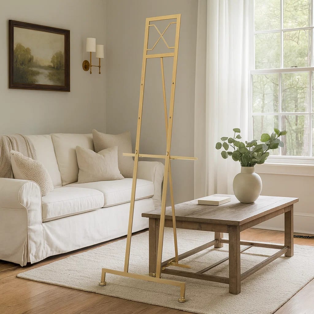 57 Inch Easel Stand, Gold Iron Frame, Free Standing for an Artists Touch